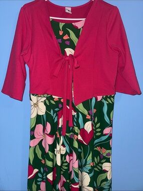 Pink over Green Floral Dress